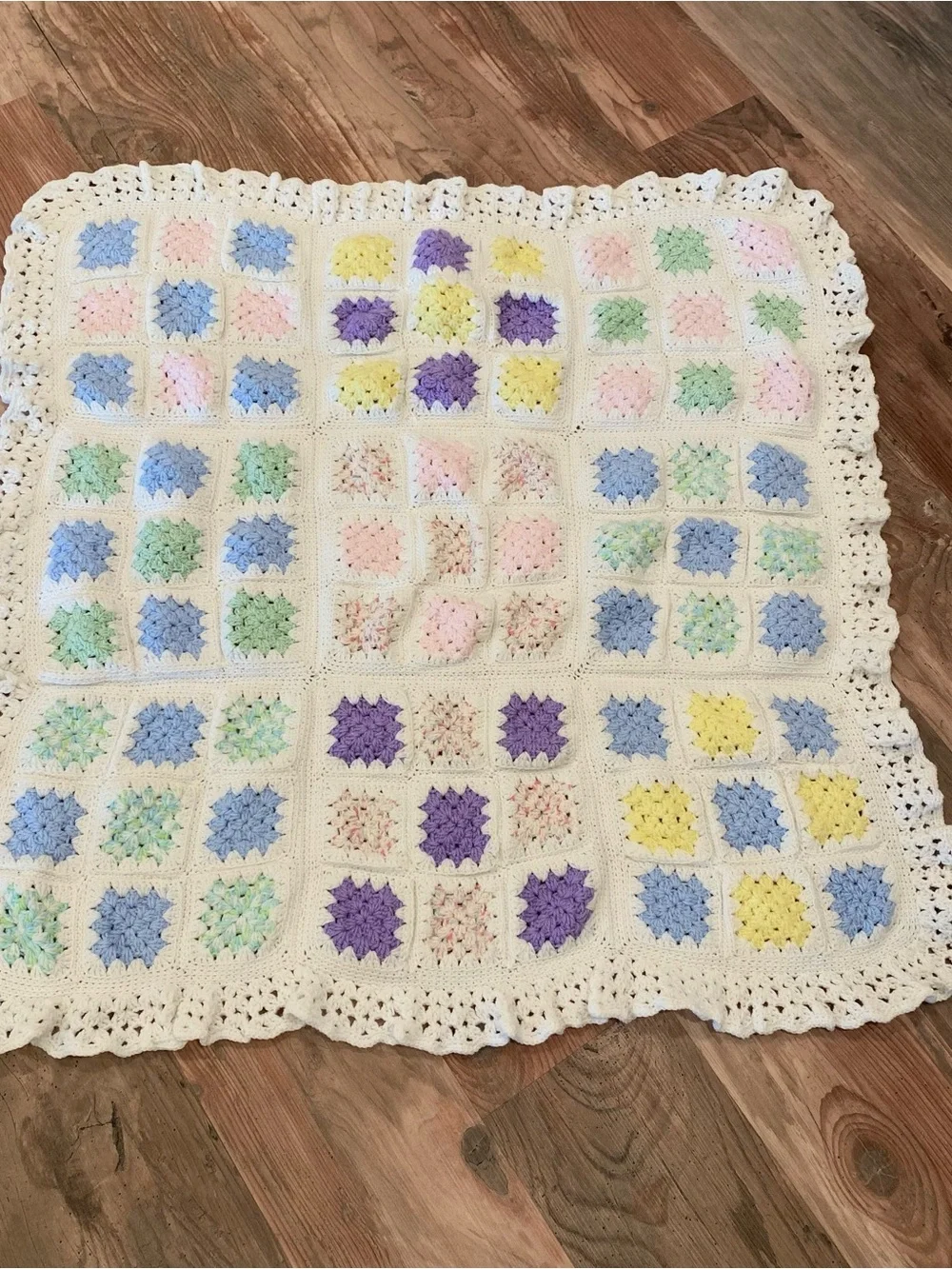Handmade Crochet Granny Square Baby Blanket in Pastel Colors 34x34 inches
